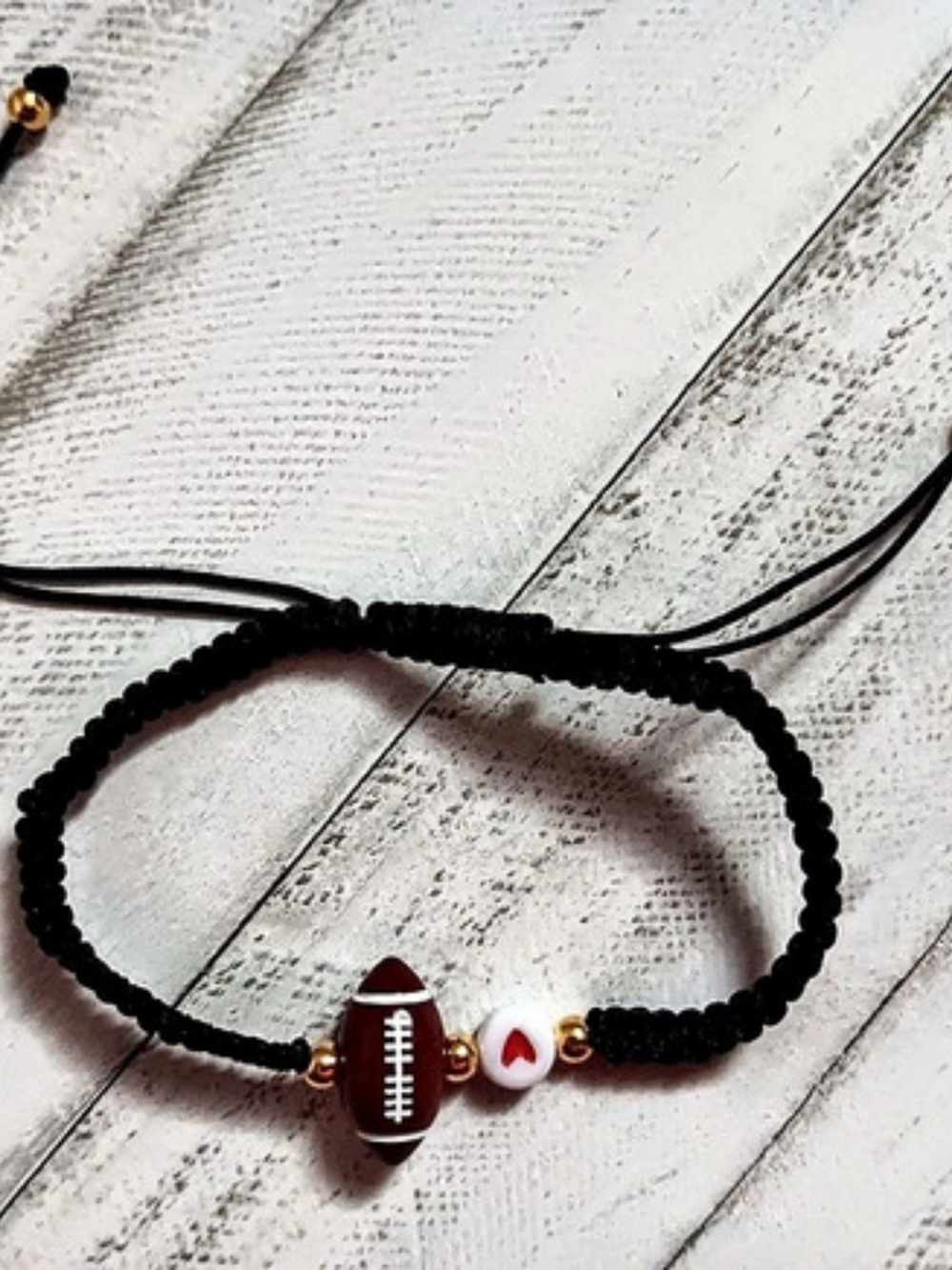Football Charm Adjustable Bracelet Black & Brown